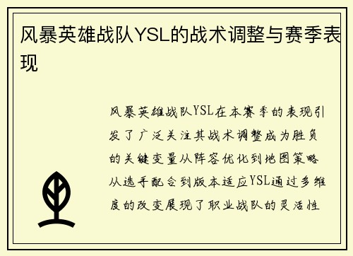 风暴英雄战队YSL的战术调整与赛季表现