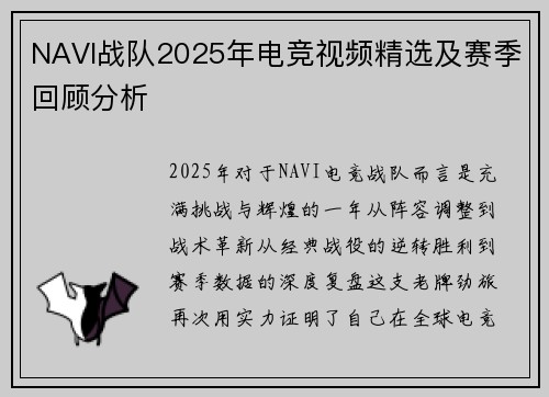 NAVI战队2025年电竞视频精选及赛季回顾分析