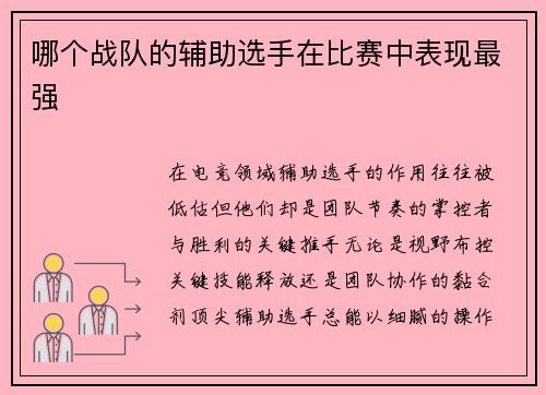 哪个战队的辅助选手在比赛中表现最强